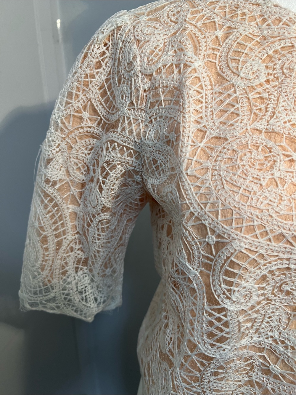 Zane White Lace Button-Front Blouse over Peach Lining - Picture 4 of 7